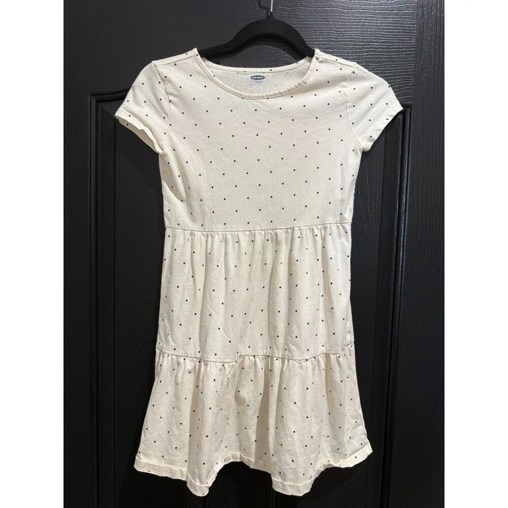 Girls Old Navy White and Black Polka Dot T-shirt Dress Size L 10/12